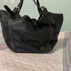 Over the shoulder black leather bag